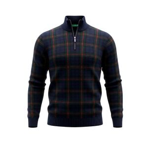 Lauren Ralph Lauren Mens Plaid Quarter Zip Cotton Sweater Navy Green Red Size M